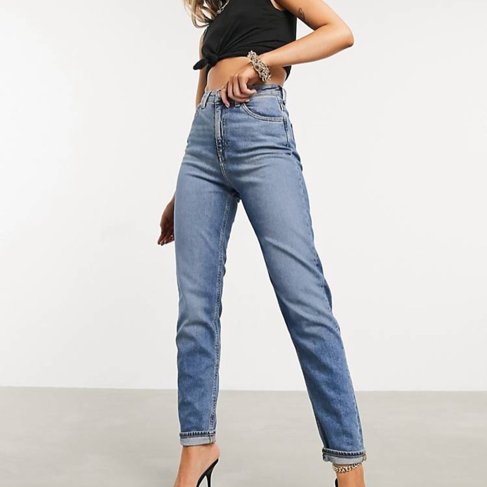 ASOS DESIGN | high rise farleigh 'slim' mom jeans in authentic midwash